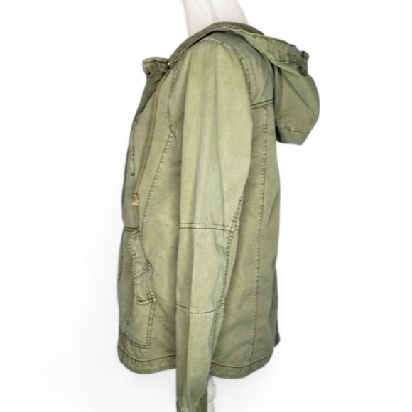 American Eagle Military Cargo Jacket Women's Paratrooper Gold Zip Hooded Army S - Picture 5 of 9